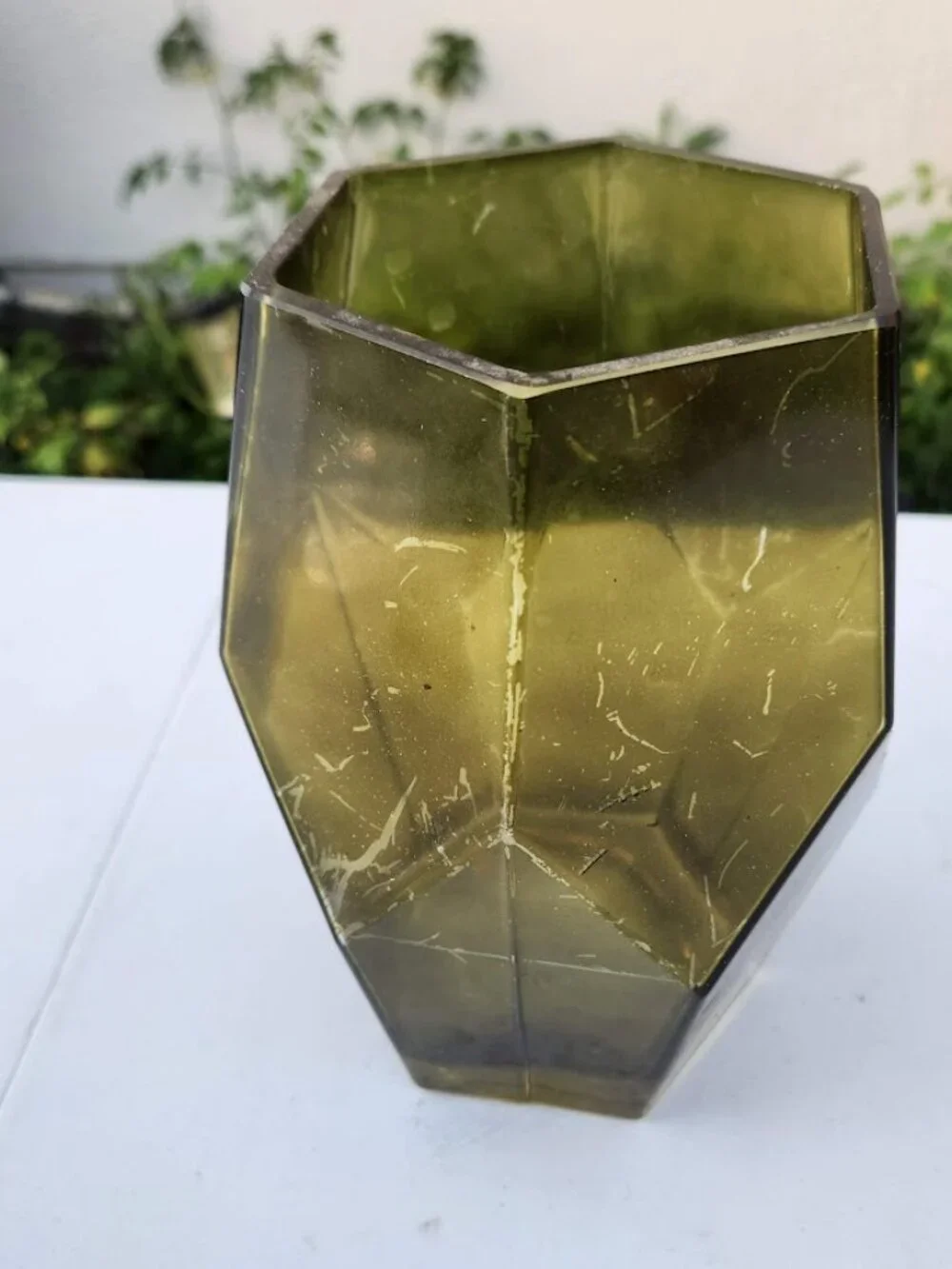 Beautiful Vintage Green Hexagon Vase Terrarium Decor Mid Century Modern Glass Ru